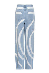 street style casual stripes stitching loose jeans